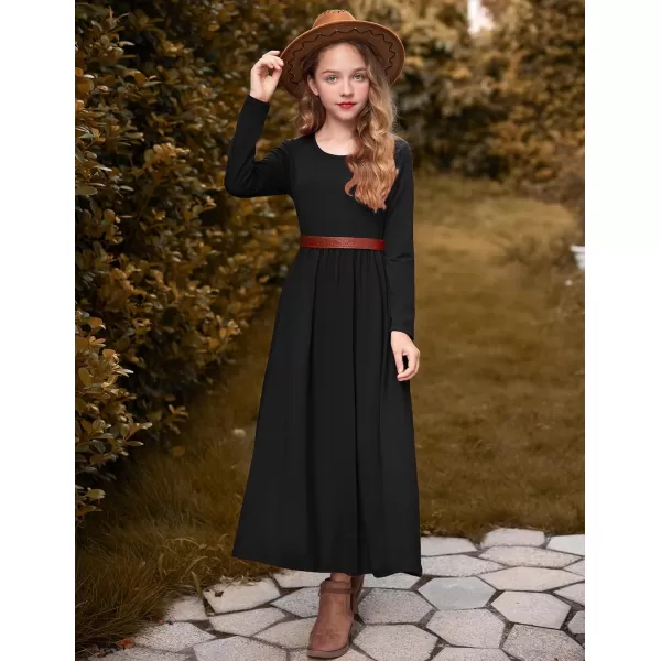 Arshiner Girls Maxi Dress Long/Short Sleeve Casual Holiday Dress with Pockets for 5-13 Years