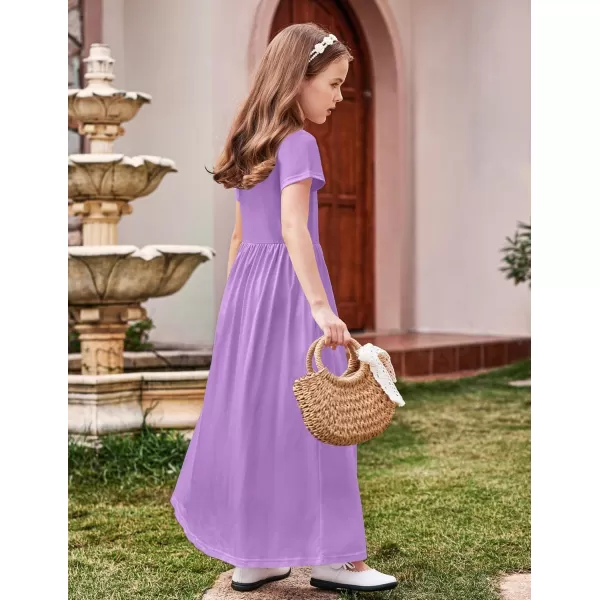 Arshiner Girls Maxi Dress Long/Short Sleeve Casual Holiday Dress with Pockets for 5-13 Years