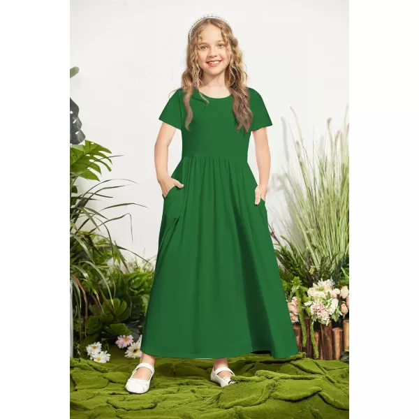 Arshiner Girls Maxi Dress Long/Short Sleeve Casual Holiday Dress with Pockets for 5-13 Years
