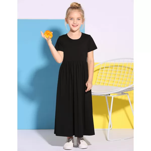 Arshiner Girls Maxi Dress Long/Short Sleeve Casual Holiday Dress with Pockets for 5-13 Years
