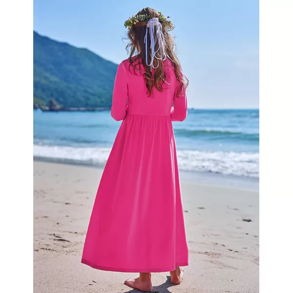 Arshiner Girls Maxi Dress Long/Short Sleeve Casual Holiday Dress with Pockets for 5-13 Years