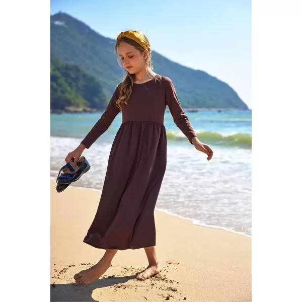 Arshiner Girls Maxi Dress Long/Short Sleeve Casual Holiday Dress with Pockets for 5-13 Years