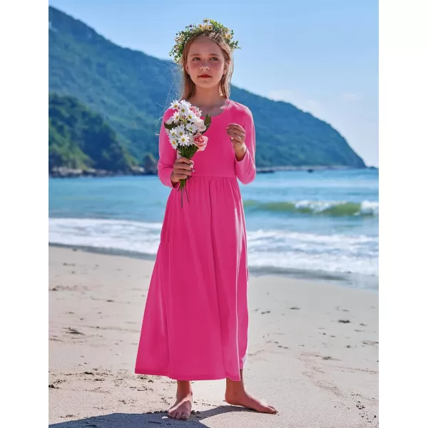 Arshiner Girls Maxi Dress Long/Short Sleeve Casual Holiday Dress with Pockets for 5-13 Years