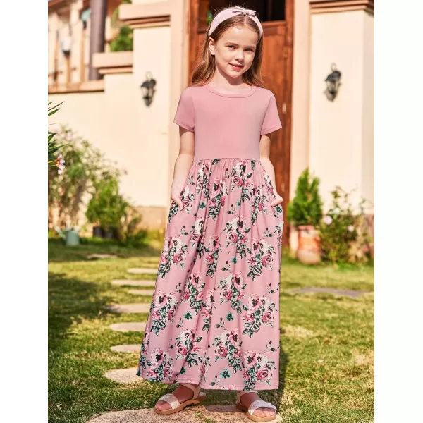 Arshiner Girls Maxi Dress Long/Short Sleeve Casual Holiday Dress with Pockets for 5-13 Years
