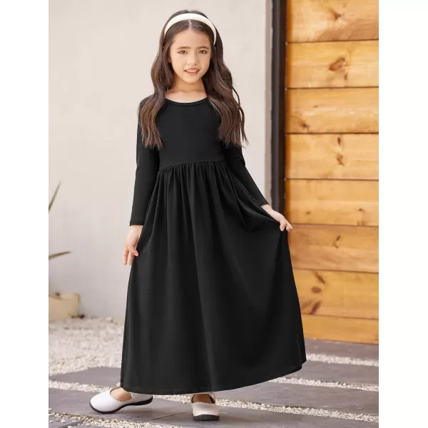 Arshiner Girls Maxi Dress Long/Short Sleeve Casual Holiday Dress with Pockets for 5-13 Years