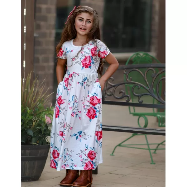 Arshiner Girls Maxi Dress Long/Short Sleeve Casual Holiday Dress with Pockets for 5-13 Years