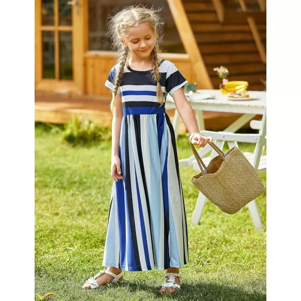 Arshiner Girls Maxi Dress Long/Short Sleeve Casual Holiday Dress with Pockets for 5-13 Years
