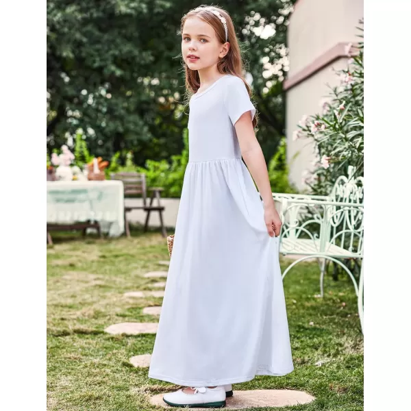 Arshiner Girls Maxi Dress Long/Short Sleeve Casual Holiday Dress with Pockets for 5-13 Years