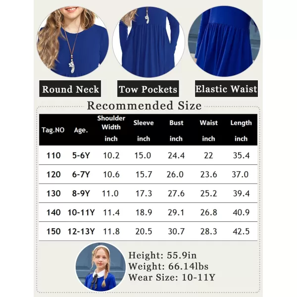 Arshiner Girls Maxi Dress Long/Short Sleeve Casual Holiday Dress with Pockets for 5-13 Years