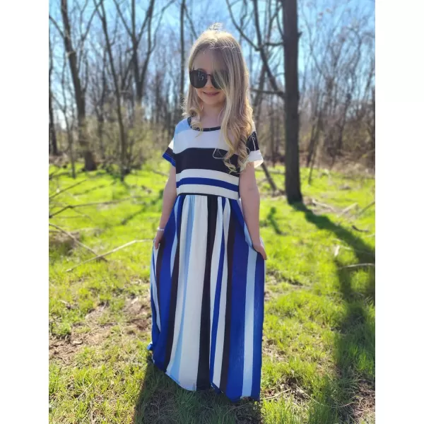 Arshiner Girls Maxi Dress Long/Short Sleeve Casual Holiday Dress with Pockets for 5-13 Years