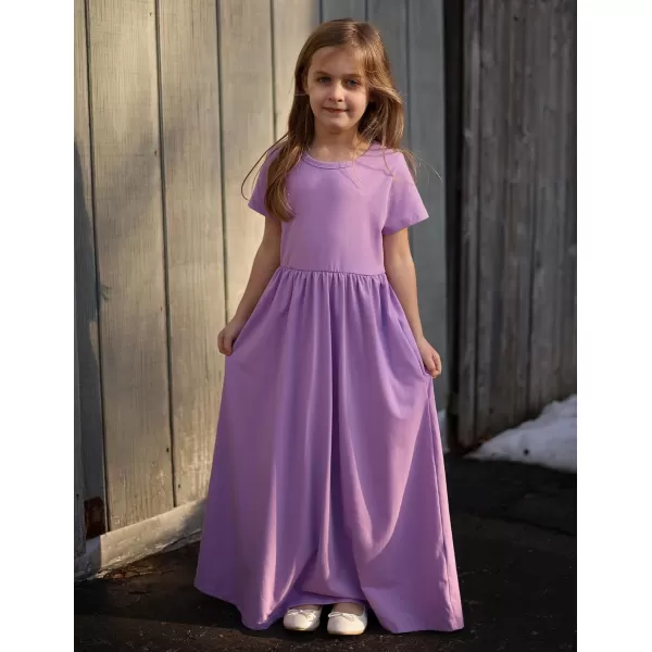 Arshiner Girls Maxi Dress Long/Short Sleeve Casual Holiday Dress with Pockets for 5-13 Years