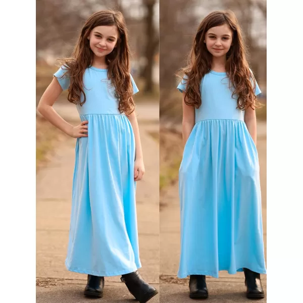 Arshiner Girls Maxi Dress Long/Short Sleeve Casual Holiday Dress with Pockets for 5-13 Years
