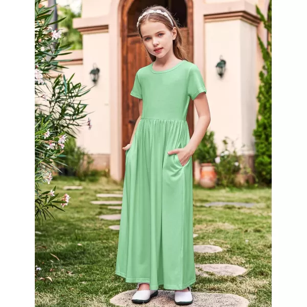 Arshiner Girls Maxi Dress Long/Short Sleeve Casual Holiday Dress with Pockets for 5-13 Years