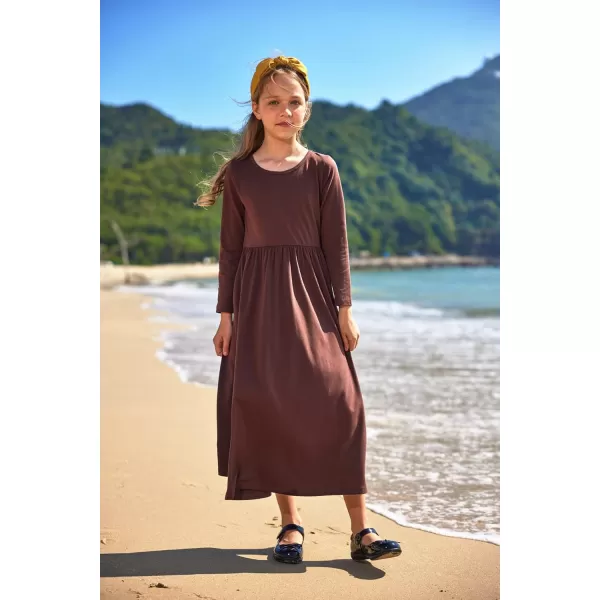 Arshiner Girls Maxi Dress Long/Short Sleeve Casual Holiday Dress with Pockets for 5-13 Years
