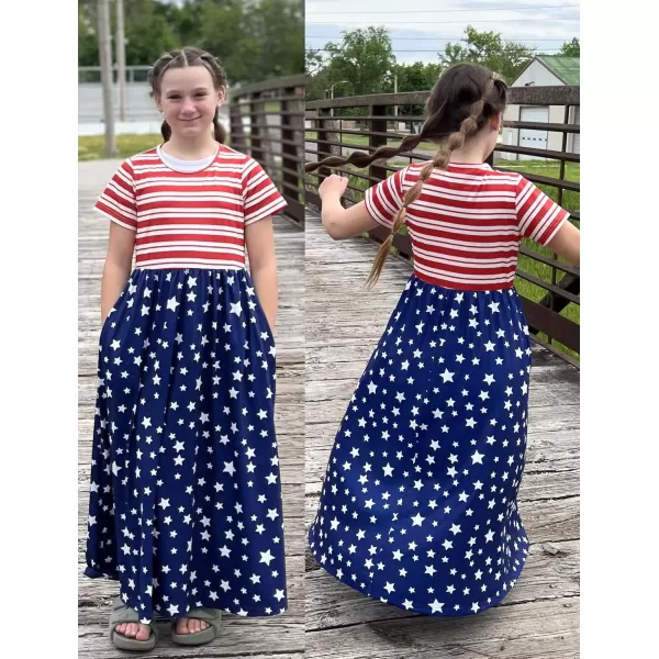 Arshiner Girls Maxi Dress Long/Short Sleeve Casual Holiday Dress with Pockets for 5-13 Years