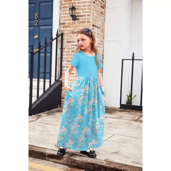Arshiner Girls Maxi Dress Long/Short Sleeve Casual Holiday Dress with Pockets for 5-13 Years
