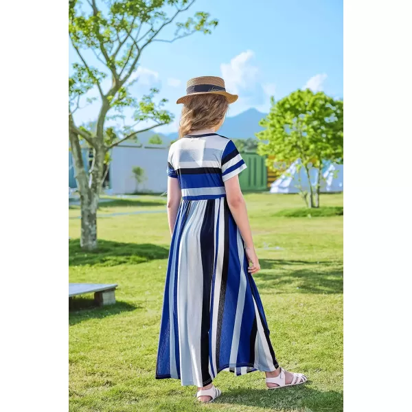 Arshiner Girls Maxi Dress Long/Short Sleeve Casual Holiday Dress with Pockets for 5-13 Years