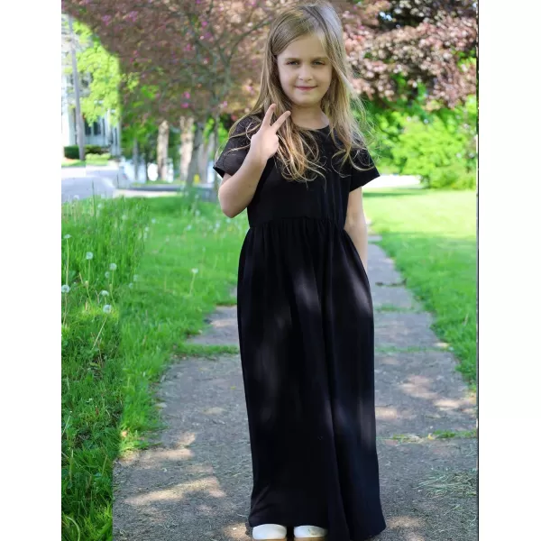 Arshiner Girls Maxi Dress Long/Short Sleeve Casual Holiday Dress with Pockets for 5-13 Years