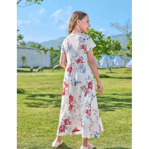 Arshiner Girls Maxi Dress Long/Short Sleeve Casual Holiday Dress with Pockets for 5-13 Years