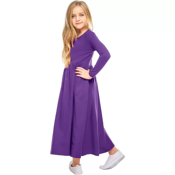 Arshiner Girls Maxi Dress Long/Short Sleeve Casual Holiday Dress with Pockets for 5-13 Years