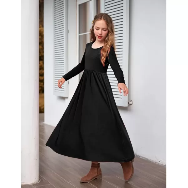 Arshiner Girls Maxi Dress Long/Short Sleeve Casual Holiday Dress with Pockets for 5-13 Years