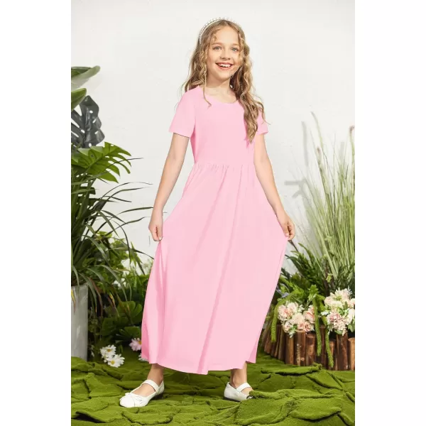 Arshiner Girls Maxi Dress Long/Short Sleeve Casual Holiday Dress with Pockets for 5-13 Years