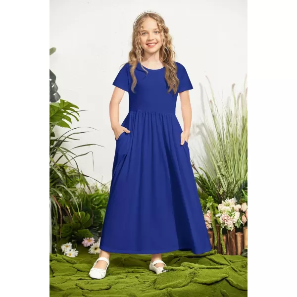 Arshiner Girls Maxi Dress Long/Short Sleeve Casual Holiday Dress with Pockets for 5-13 Years