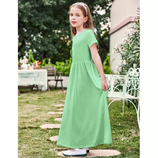 Arshiner Girls Maxi Dress Long/Short Sleeve Casual Holiday Dress with Pockets for 5-13 Years
