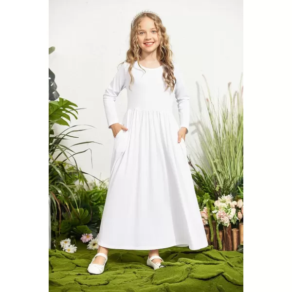 Arshiner Girls Maxi Dress Long/Short Sleeve Casual Holiday Dress with Pockets for 5-13 Years