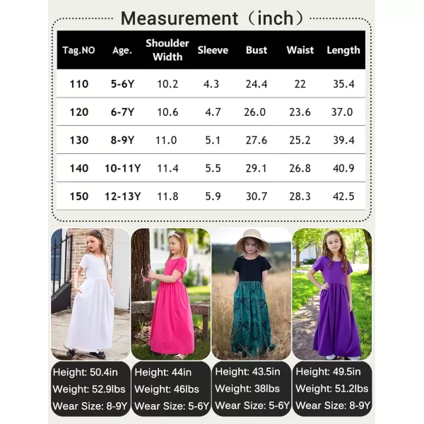 Arshiner Girls Maxi Dress Long/Short Sleeve Casual Holiday Dress with Pockets for 5-13 Years