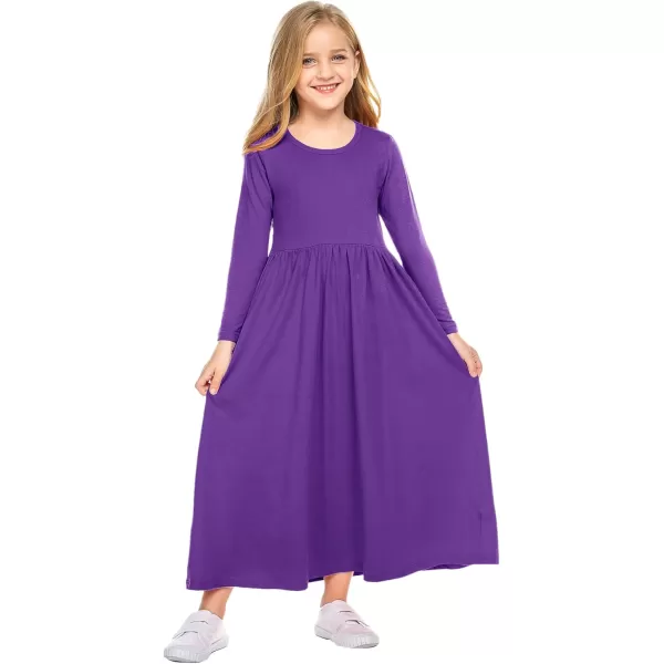 Arshiner Girls Maxi Dress Long/Short Sleeve Casual Holiday Dress with Pockets for 5-13 Years