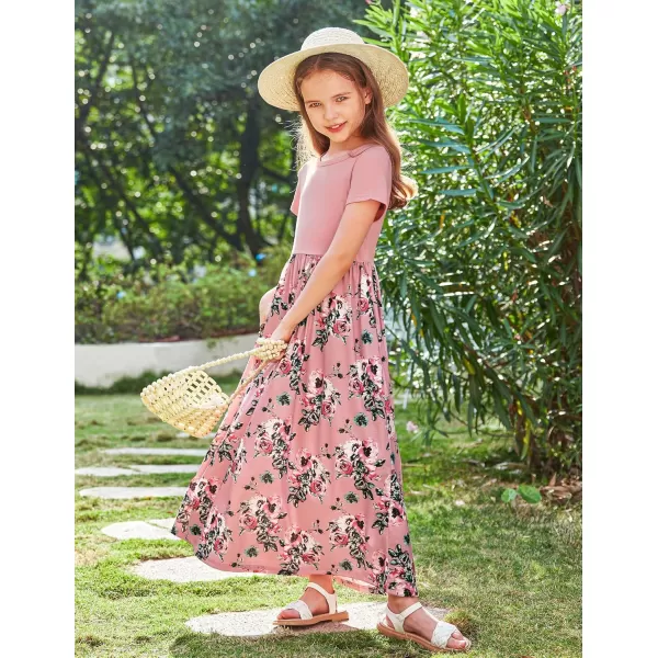Arshiner Girls Maxi Dress Long/Short Sleeve Casual Holiday Dress with Pockets for 5-13 Years