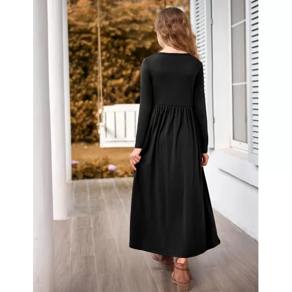 Arshiner Girls Maxi Dress Long/Short Sleeve Casual Holiday Dress with Pockets for 5-13 Years