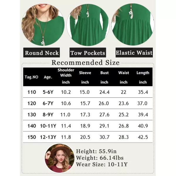 Arshiner Girls Maxi Dress Long/Short Sleeve Casual Holiday Dress with Pockets for 5-13 Years