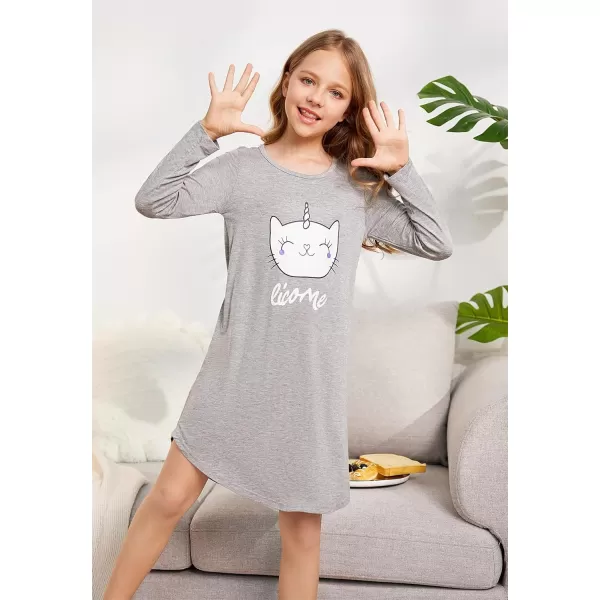 Arshiner Girls Nightgowns Long Sleeve Print Pajamas Nightdress for Kids Soft Sleep Wear Nighties