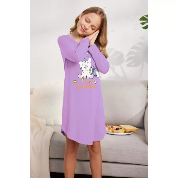 Arshiner Girls Nightgowns Long Sleeve Print Pajamas Nightdress for Kids Soft Sleep Wear Nighties