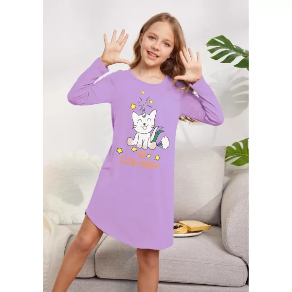 Arshiner Girls Nightgowns Long Sleeve Print Pajamas Nightdress for Kids Soft Sleep Wear Nighties