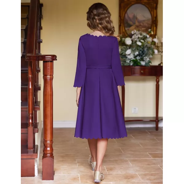 Arshiner Girls Party Dress Scallop Trim Belted A-Line Formal Midi Dresses with Pockets for 6-15Y
