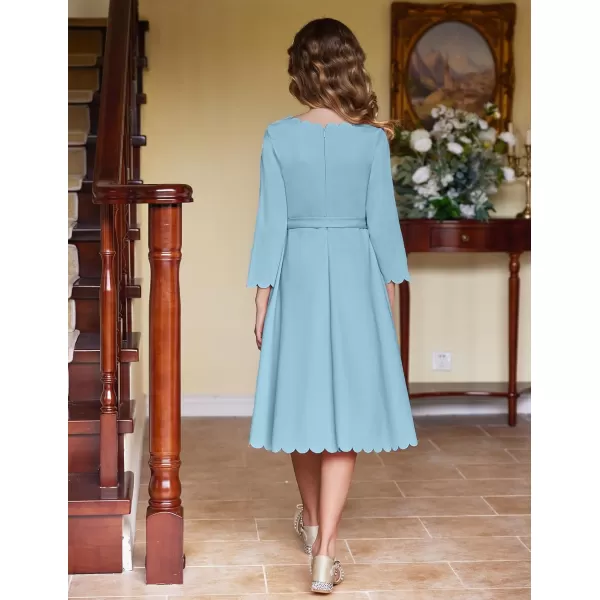 Arshiner Girls Party Dress Scallop Trim Belted A-Line Formal Midi Dresses with Pockets for 6-15Y