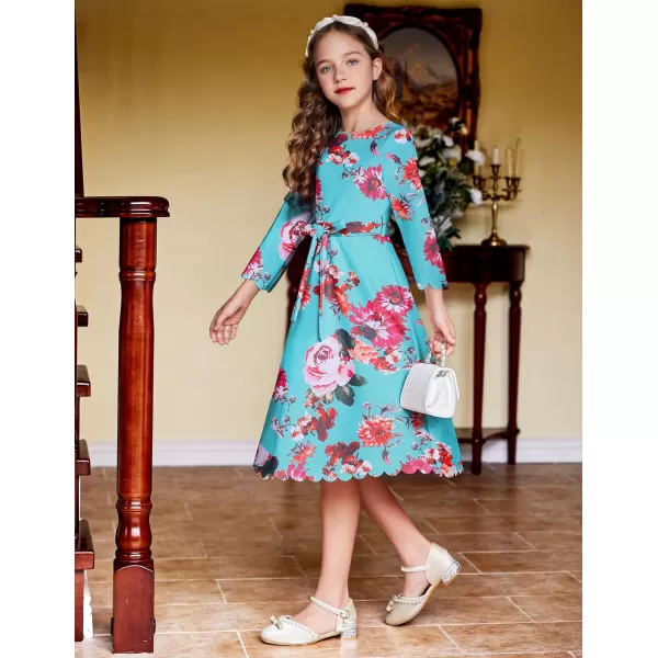 Arshiner Girls Party Dress Scallop Trim Belted A-Line Formal Midi Dresses with Pockets for 6-15Y