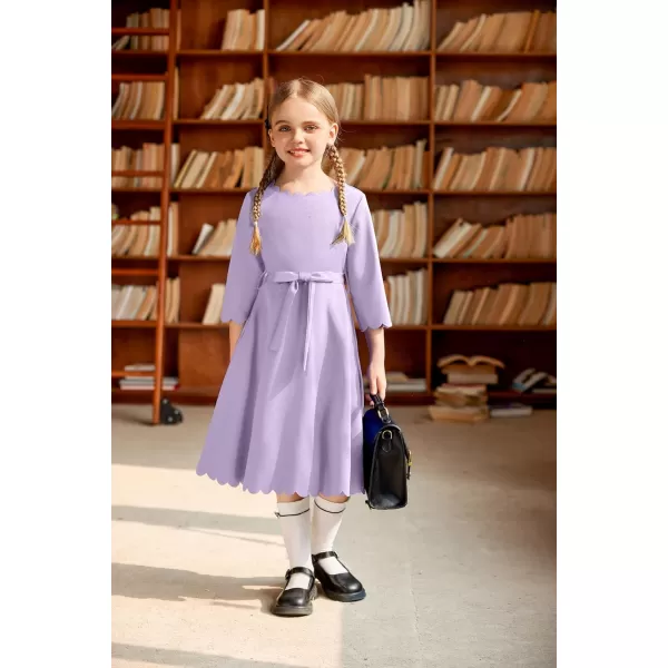 Arshiner Girls Party Dress Scallop Trim Belted A-Line Formal Midi Dresses with Pockets for 6-15Y