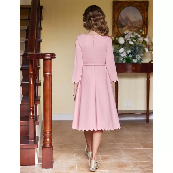 Arshiner Girls Party Dress Scallop Trim Belted A-Line Formal Midi Dresses with Pockets for 6-15Y