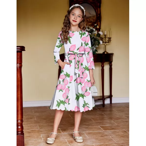 Arshiner Girls Party Dress Scallop Trim Belted A-Line Formal Midi Dresses with Pockets for 6-15Y