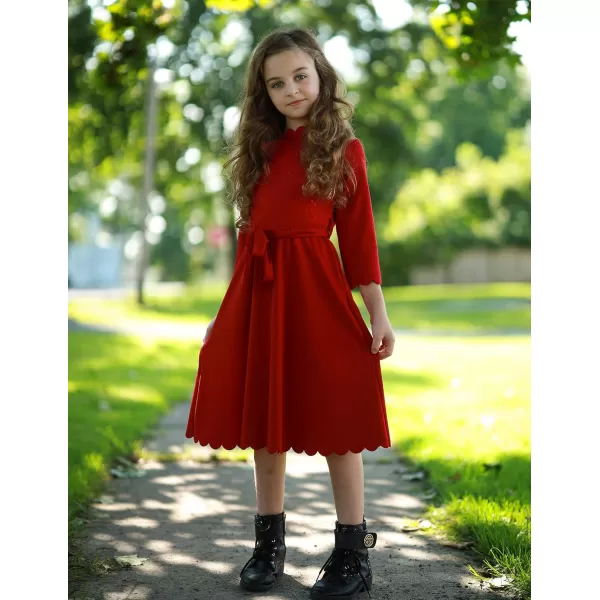 Arshiner Girls Party Dress Scallop Trim Belted A-Line Formal Midi Dresses with Pockets for 6-15Y