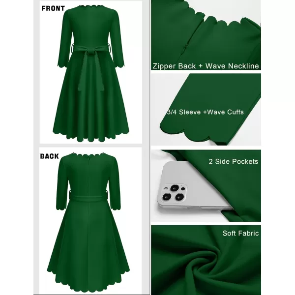 Arshiner Girls Party Dress Scallop Trim Belted A-Line Formal Midi Dresses with Pockets for 6-15Y