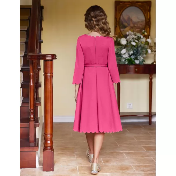 Arshiner Girls Party Dress Scallop Trim Belted A-Line Formal Midi Dresses with Pockets for 6-15Y