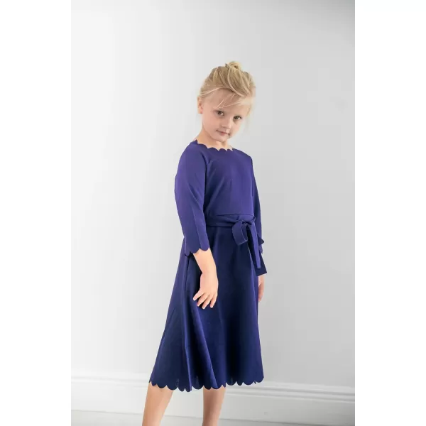 Arshiner Girls Party Dress Scallop Trim Belted A-Line Formal Midi Dresses with Pockets for 6-15Y