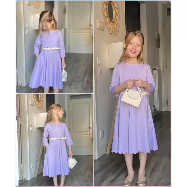 Arshiner Girls Party Dress Scallop Trim Belted A-Line Formal Midi Dresses with Pockets for 6-15Y