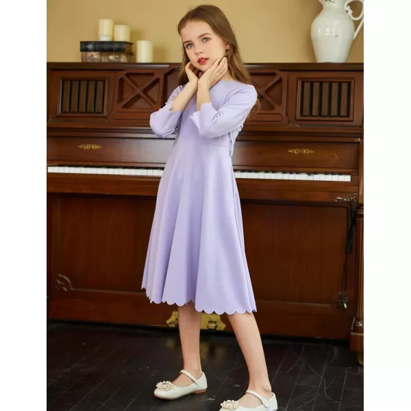 Arshiner Girls Party Dress Scallop Trim Belted A-Line Formal Midi Dresses with Pockets for 6-15Y