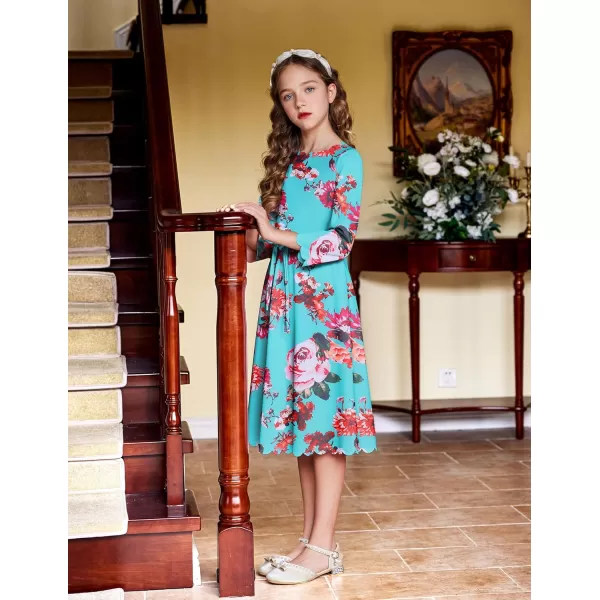 Arshiner Girls Party Dress Scallop Trim Belted A-Line Formal Midi Dresses with Pockets for 6-15Y